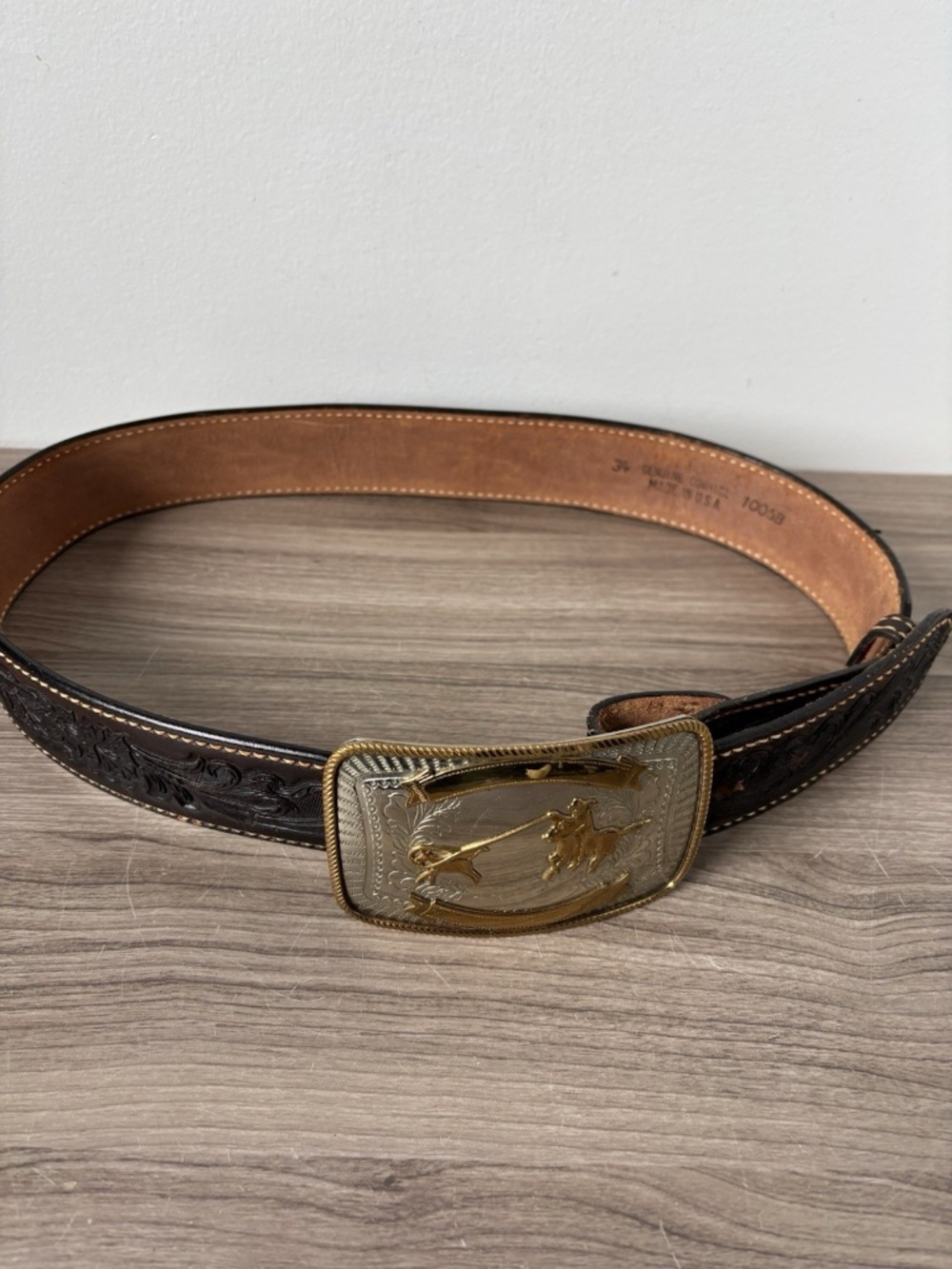 Western Belt "Buckle Silver" Vintage Made In U.S.A Men's